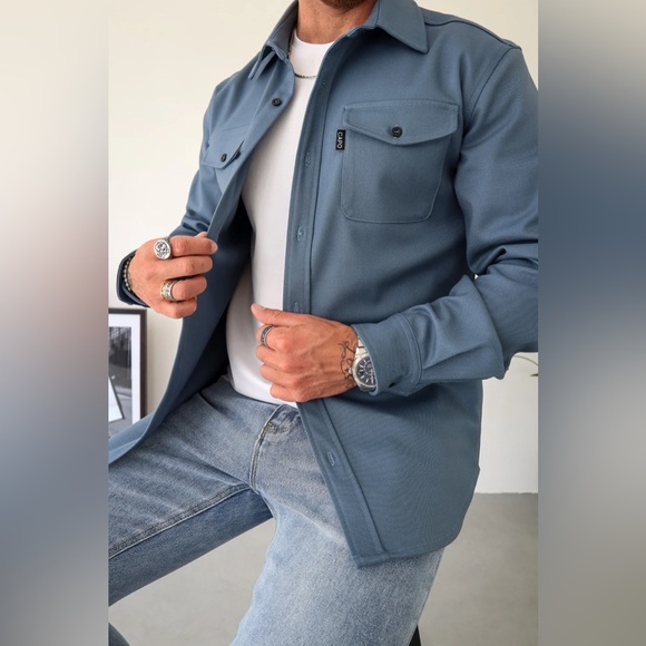 Capo Coastal Blue Overshirt Button-Up Shirt Shacket - Picture 2 of 7